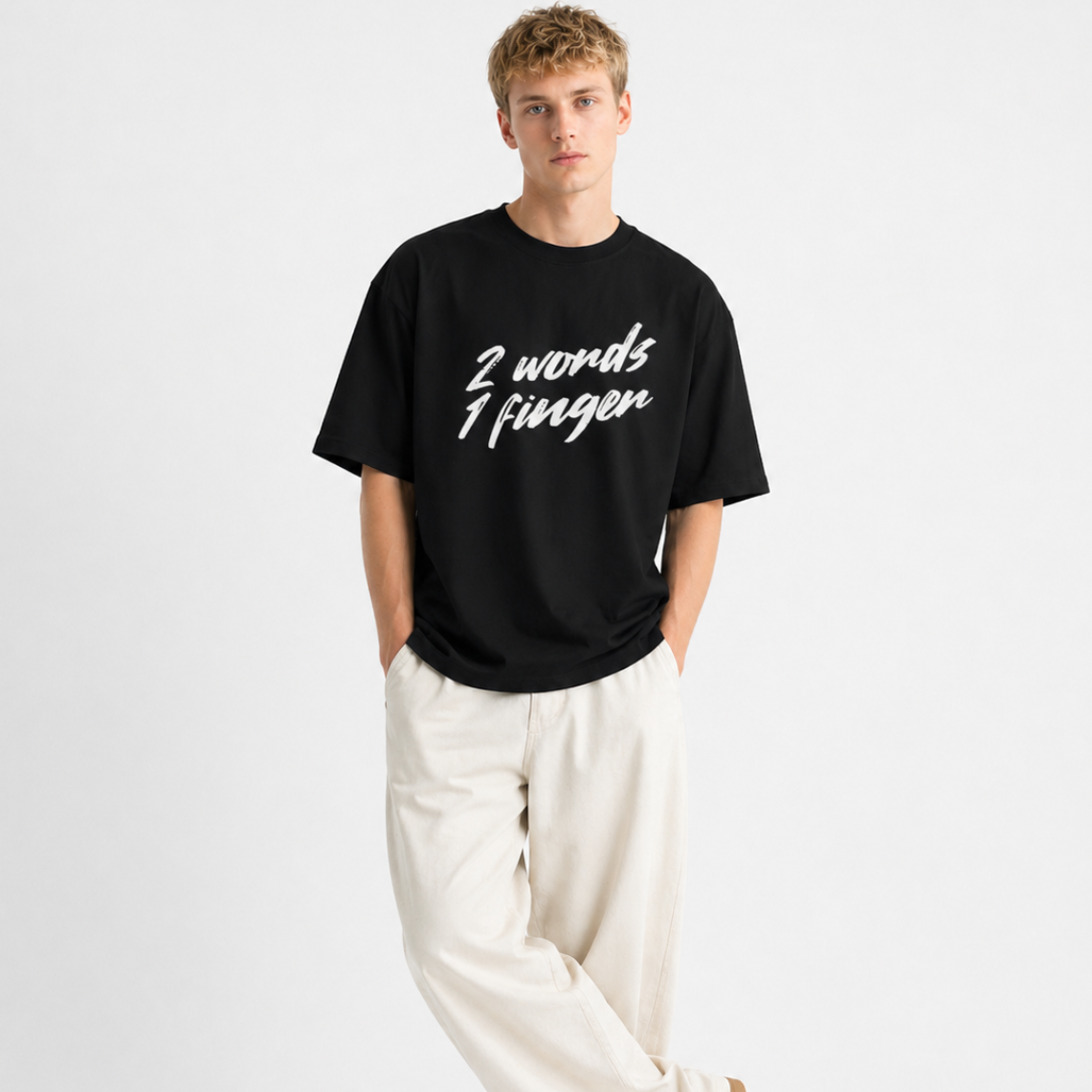 2 Words 1 Finger Unisex Oversized Oops Tee