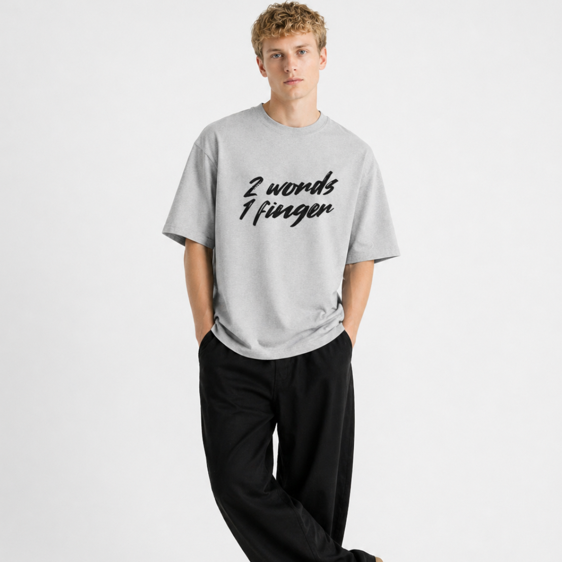 2 Words 1 Finger Unisex Oversized Oops Tee