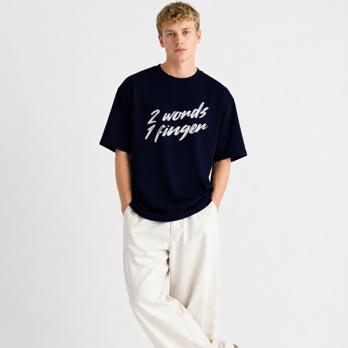 2 Words 1 Finger Unisex Oversized Oops Tee