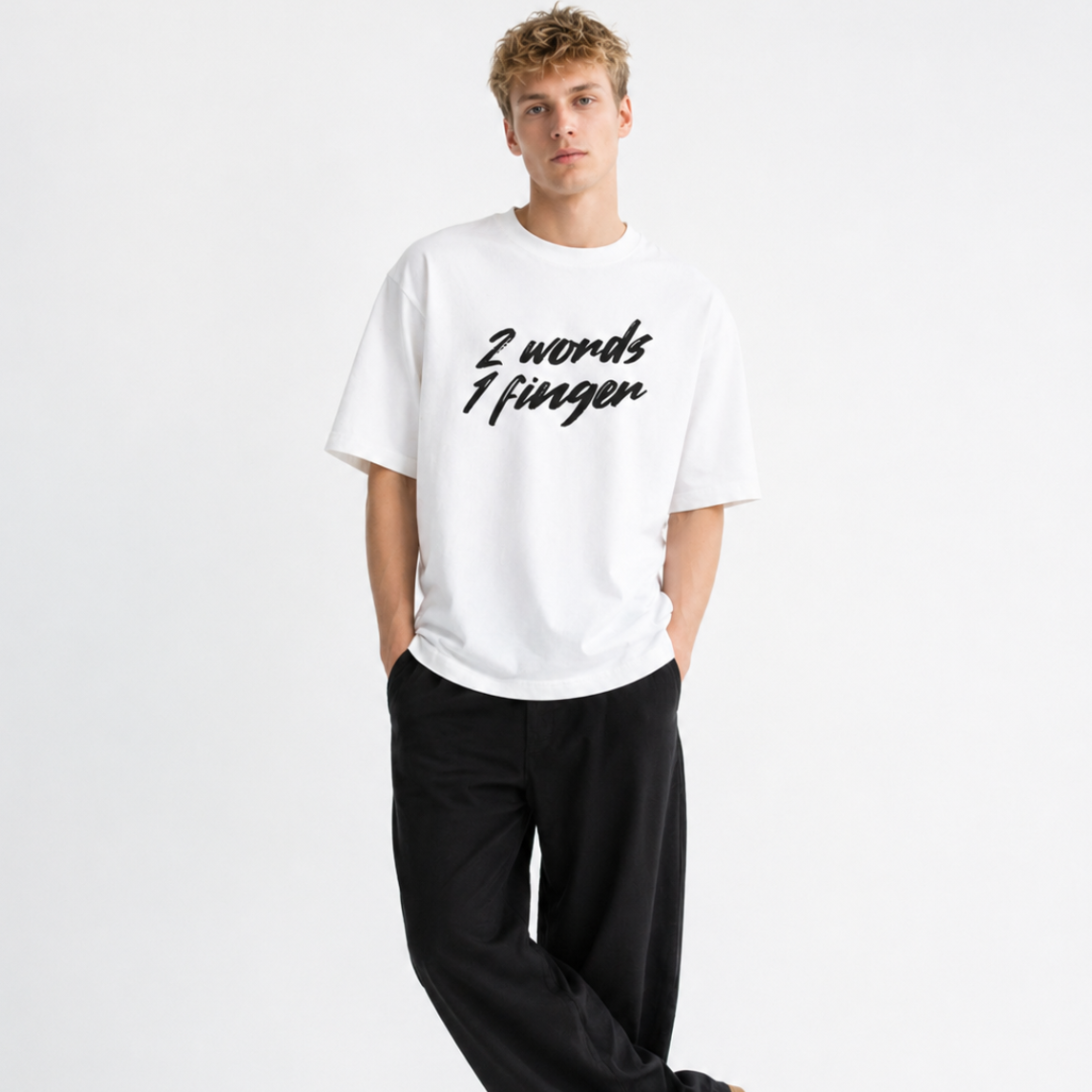 2 Words 1 Finger Unisex Oversized Oops Tee